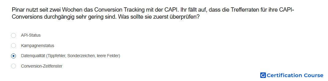 Pinar nutzt seit zwei Wochen das Conversion Tracking mit der CAPI Ihr fallt auf dass die Trefferraten fur ihre CAPI Conversions du