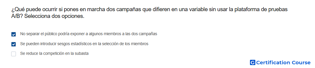 Que puede ocurrir si pones en marcha dos campanas que difieren en una variable sin usar la plataforma de pruebas A B Selecciona do