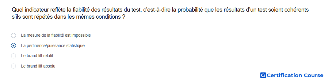 Quel indicateur reflete la fiabilite des resultats du test c est a dire la probabilite que les resultats d un test soient coherent