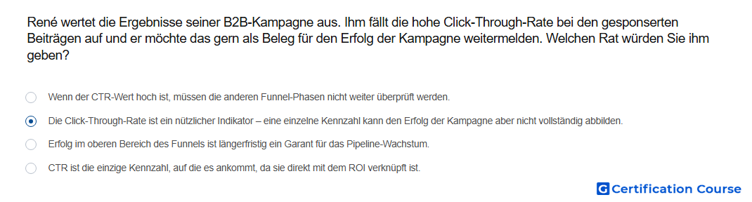 Rene wertet die Ergebnisse seiner B2B Kampagne aus Ihm fallt die hohe Click Through Rate bei den gesponserten Beitragen auf und er