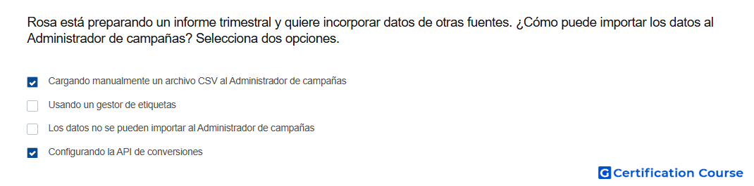 Rosa esta preparando un informe trimestral y quiere incorporar datos de otras fuentes Como puede importar los datos al Administrad